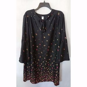 Flowing Black Floral Bell Sleeve Dress